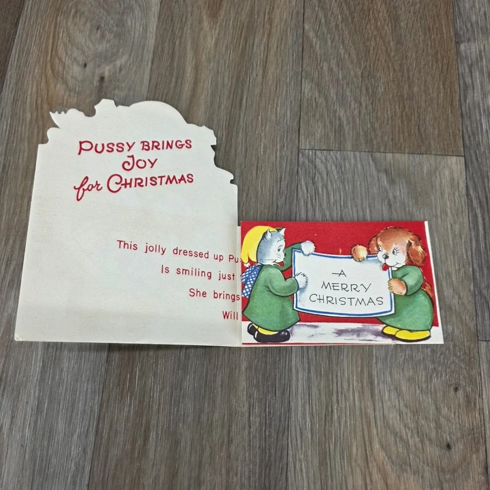 Vintage 1950s Christmas Card Lot Die Cut Kittens Puppies Teddy Bear MCM Norcross